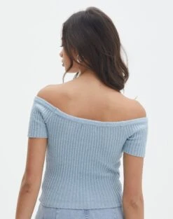 Knit Off The Shoulder Crop Top -Swoon Fashion opal off the shoulder top blue bubble back ks130295knt