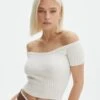 Knit Off The Shoulder Crop Top -Swoon Fashion opal off the shoulder top milk front ks130295knt