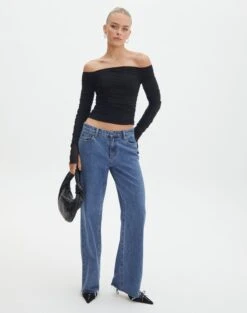 Ruched Mesh Off The Shoulder Top -Swoon Fashion oreo off the shoulder top black full tl124256rmsh