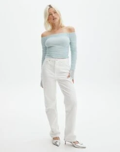 Ruched Mesh Off The Shoulder Top -Swoon Fashion oreo off the shoulder top mist me full tl124256rmsh