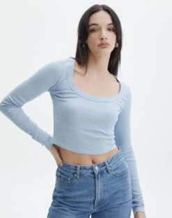 Cotton Scoop Neck Long Sleeve Top -Swoon Fashion p wylie wide rib scoop icecap front tl53892prib 6