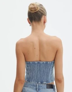 Denim Panelled Strapless Corset -Swoon Fashion pancake panelled corset riley vintage wash back bv132499rdnm