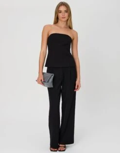 High Neck Curve Hem Knit Tank Top -Swoon Fashion penny button suit pant black front pw91835pln
