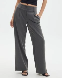 Double Button Tailored Pant -Swoon Fashion penny button suit pant charcoal full pw91835pln
