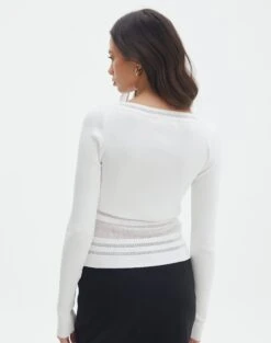 Panelled Knit Long Sleeve Top -Swoon Fashion pinny panelled longsleeve white back kl114624vn