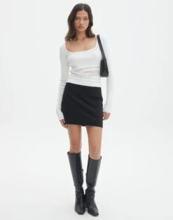 Panelled Knit Long Sleeve Top -Swoon Fashion pinny panelled longsleeve white full kl114624vn