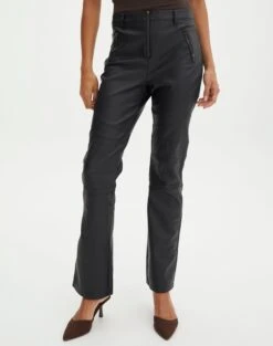 Stitch Detail Faux Leather Pant -Swoon Fashion polly pu pant black full pw106535pu