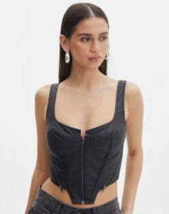 Ruffle Frill Tie Front Top -Swoon Fashion polly zip corset black front bv107091pu 1