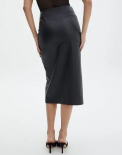 Faux Leather Side Split Zip Midi Skirt -Swoon Fashion preston pu moto midi skirt black back sl109365pu