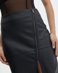 Faux Leather Side Split Zip Midi Skirt -Swoon Fashion preston pu moto midi skirt black imageback sl109365pu