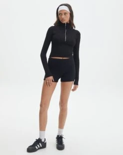 Luxe Lounge Modal Quarter Zip Front Long Sleeve Top -Swoon Fashion quinn quarter zip top black full tl93138mod