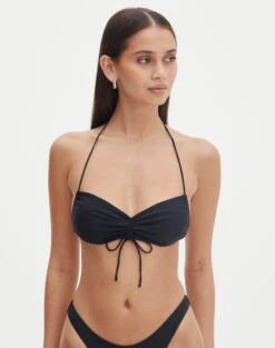 Strappy Ruched Bikini Bottom -Swoon Fashion r benny bandeau bikini top black front ga64952rpln