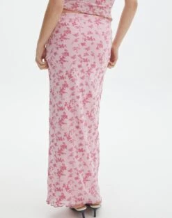 Floral Mesh Lettuce Trim Midi Skirt -Swoon Fashion r co sabrina burnout mesh maxi baby doll burnout back sl53303rbo