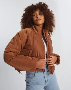 Long Sleeve Ribbed Knit Top -Swoon Fashion r eddie funnel crop puffer bisque bronze front cs84145rpln 2