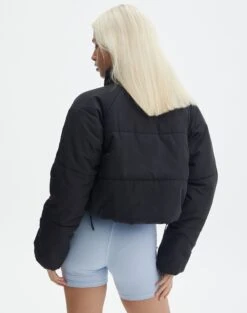 Zip Up Puffer Jacket -Swoon Fashion r eddie funnel crop puffer black back cs84145rpln