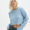 Knit Crew Neck Jumper -Swoon Fashion r egypt wide rib cropped knit blue yonder front kl97635raus 1
