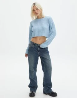 Knit Crew Neck Jumper -Swoon Fashion r egypt wide rib cropped knit blue yonder full kl97635raus