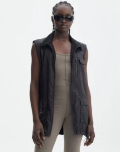 Faux Leather Longline Collared Coat -Swoon Fashion r johnny puffer vest black front vs91567rpln 2