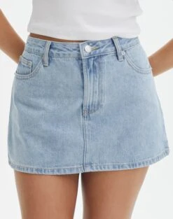 Low Rise Denim Mini Skirt -Swoon Fashion r leni low rise hemmed mini skirt bluebird vintage full ss55069rden