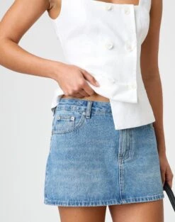 Low Rise Denim Mini Skirt -Swoon Fashion r leni low rise hemmed mini skirt riley vintage wash imageback ss55069rden