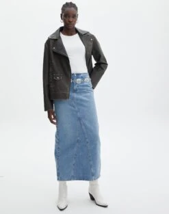 Faux Leather Drop Shoulder Oversized Jacket -Swoon Fashion r lisbon denim maxi skirt riley vintage wash front sl119702rdnm 3