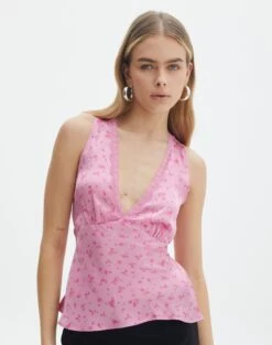 Printed Lace Trim Cami Top -Swoon Fashion r lola lace trim cami mini rose detail bv119674rmnr