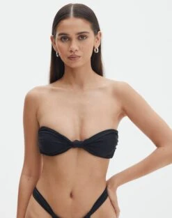 Strappy Ruched Bikini Bottom -Swoon Fashion r nello knot front bandeau top black front ga55566rpln 2