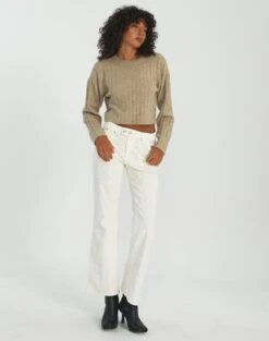 Linen Blend Tie Waist Pants -Swoon Fashion r pamela low rise boot cut cord milk front pw78812rcor 3