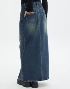 Split Front Denim Midi Skirt 30 Split Front Denim Midi Skirt -Swoon Fashion r roah denim maxi skirt coyote blue back sl118486rdnm