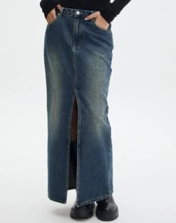 Split Front Denim Midi Skirt 29 Split Front Denim Midi Skirt -Swoon Fashion r roah denim maxi skirt coyote blue full sl118486rdnm