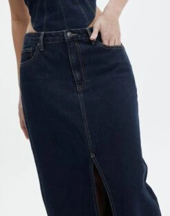 Split Front Denim Midi Skirt 41 Split Front Denim Midi Skirt -Swoon Fashion r roah denim maxi skirt last rodeo indigo imageback sl118486rdnm
