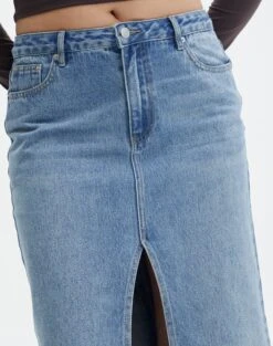 Split Front Denim Midi Skirt 26 Split Front Denim Midi Skirt -Swoon Fashion r roah denim maxi skirt riley vintage wash imageback sl118486rdnm