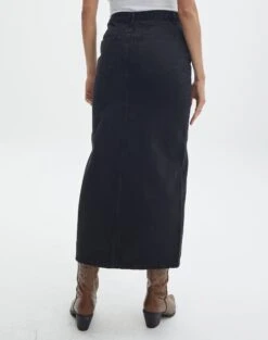 Split Front Denim Midi Skirt 35 Split Front Denim Midi Skirt -Swoon Fashion r roah denim maxi skirt washed black back sl118486rdnm