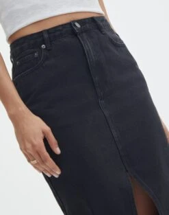 Split Front Denim Midi Skirt 36 Split Front Denim Midi Skirt -Swoon Fashion r roah denim maxi skirt washed black imageback sl118486rdnm