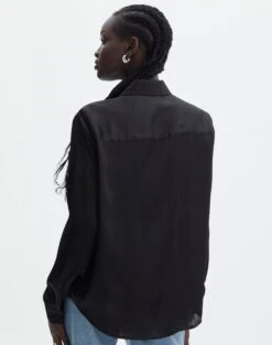Pocket Satin Long Sleeve Shirt -Swoon Fashion r scout satin shirt black back bl106816rsat
