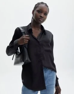 Faux Leather Tie Back Scarf Top -Swoon Fashion r scout satin shirt black front bl106816rsat