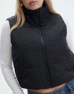 Cropped Puffer Vest -Swoon Fashion r sloan cropped puffer vest black imageback vs49501rcml