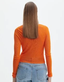 Sheer Long Sleeve Knit Top -Swoon Fashion rae sheer knit crew neck top youre so golden back kl123547vis