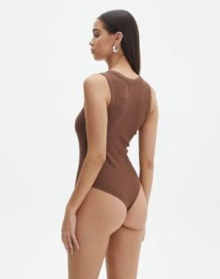 Rib High Neck Bodysuit -Swoon Fashion raro razor ribbed bodysuit deep umber back tb116787vis