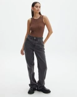 Rib High Neck Bodysuit -Swoon Fashion raro razor ribbed bodysuit deep umber full tb116787vis