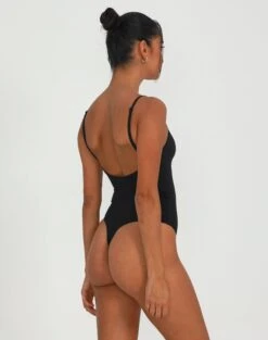 Supersoft Ruched Front Bodysuit -Swoon Fashion releve ruche front bodysuit black back tb104638pch