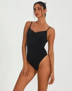 Supersoft Ruched Front Bodysuit -Swoon Fashion releve ruche front bodysuit black detail tb104638pch