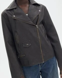 Washed Faux Leather Oversized Moto Jacket -Swoon Fashion rizzo moto jacket worn black imageback jw107158pu