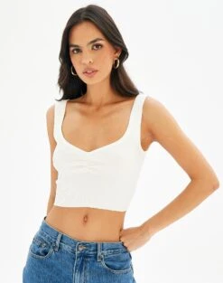 Sweetheart Ruched Cropped Tank -Swoon Fashion roddi ruched tank white front kv63199rib