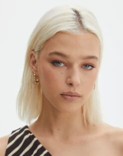 Printed Short Sleeve Top -Swoon Fashion roxy rectangle hoops goldclear front je144647ear