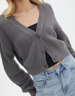 Button Front Long Sleeve Cardigan -Swoon Fashion roy rib cardi keep your coal imageback kc78979oca