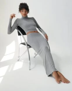 Tailored Mid Rise Maxi Skirt -Swoon Fashion ruby modal maxi skirt heather marle front sl96661mod