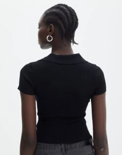 Collared Ribbed Knit Crop Top -Swoon Fashion sammie collared black back ks123930vp