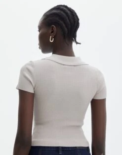 Collared Ribbed Knit Crop Top -Swoon Fashion sammie collared dusty mink back ks123930vp