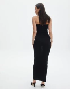 Sculpted Glitter Maxi Dress -Swoon Fashion sangria sparkle strapless slim black back kd117623lur